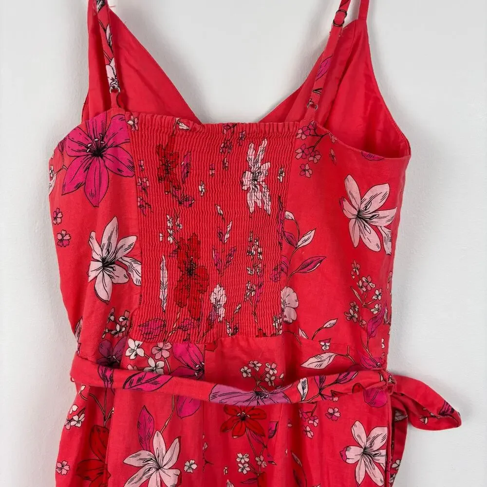 Banana Republic Cropped Wide Leg Floral Jumpsuit Medium Linen Cotton 548121